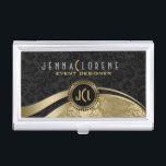 Modern Black & Gold Damasks Geometric Design Business Card Case<br><div class="desc">Elegant black and gold vintage floral damasks pattern with dynamic lines. Fully customizable business card-holder template. Matching business card available.  If you need any assistance customizing any of my designs,  please email your request.</div>