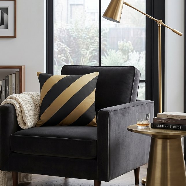 Modern Black & Gold Diagonal Stripe Throw Pillow (Creator Uploaded)