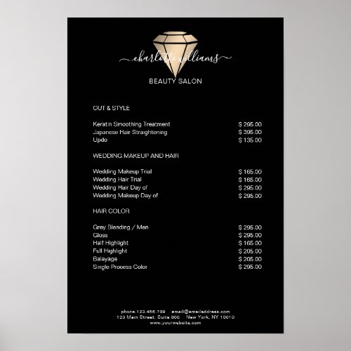 Modern Black Gold Diamond Price List   Poster