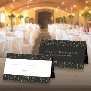 Modern Black Gold Dust Confetti Wedding Place Card