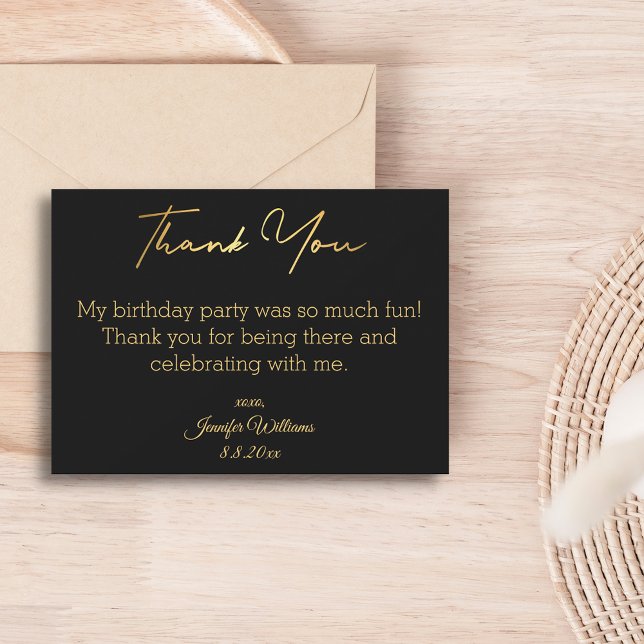 modern black gold editorial birthday thank you note card (Creator Uploaded)