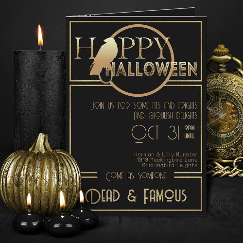 Modern Black Gold Elegant Adult Halloween Party  Invitation
