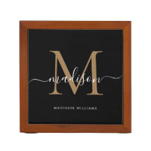 Modern Black Gold Elegant Monogram Script Name