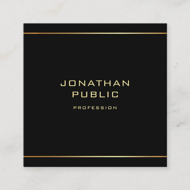 Modern Black & Gold Elegant Professional Template Square Business Card (Front)