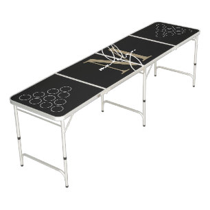 Modern Black Gold Elegant Script Name Monogram Beer Pong Table
