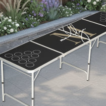 Modern Black Gold Elegant Script Name Monogram Beer Pong Table