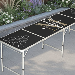Modern Black Gold Elegant Script Name Monogram Beer Pong Table