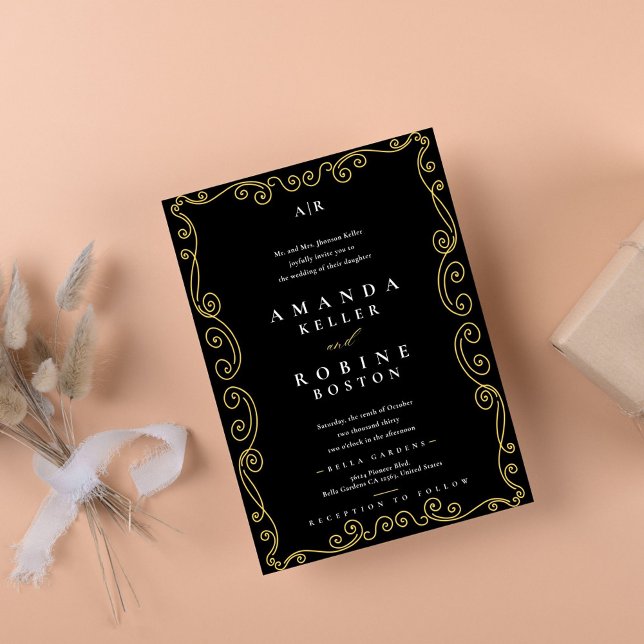 Modern Black & Gold Elegant Wedding Invitation (Creator Uploaded)