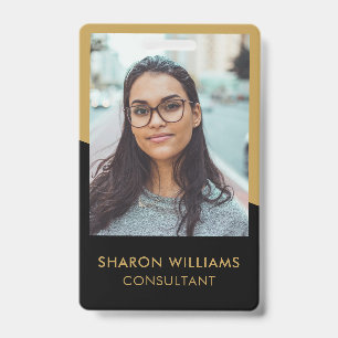 Modern Black Gold Employee Photo Company Logo Badge