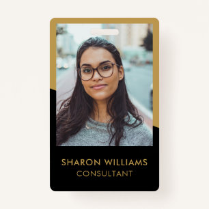 Modern Black Gold Employee Photo Company Logo  Badge