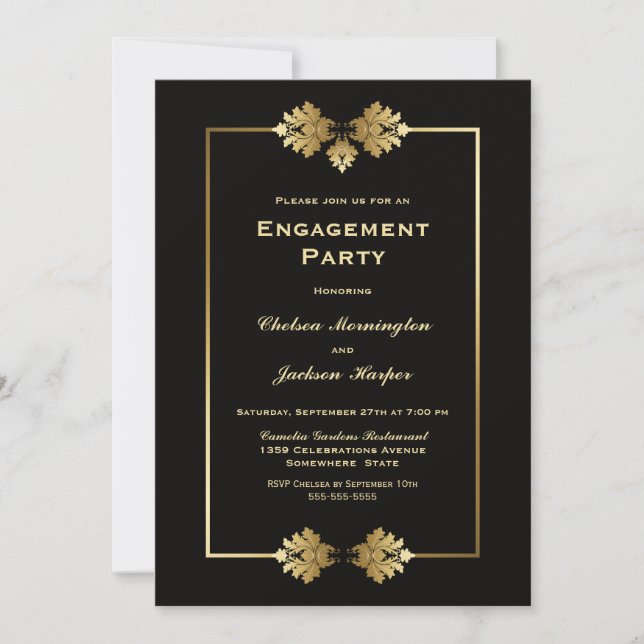 Modern Black Gold Engagement Party Invitation (Front)