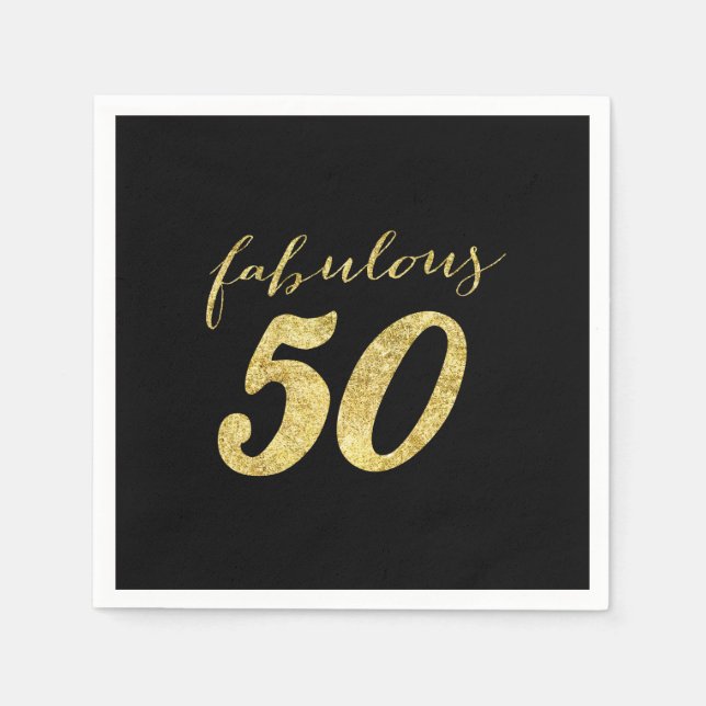 Modern Black & Gold Fabulous 50 Birthday Paper Napkins (Front)
