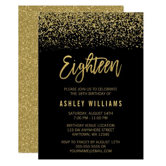 modern-black-gold-faux-glitter-18th-birthday-invitation-zazzle