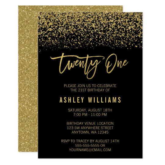 modern-black-gold-faux-glitter-21st-birthday-invitation-zazzle