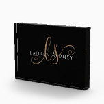 Modern Black Gold Feminine Script Monogrammed Acrylic Award<br><div class="desc">Modern Black Gold Feminine Script Monogrammed Acrylic Award. Easily personalize this modern elegant acrylic award with your custom monogram and name.</div>