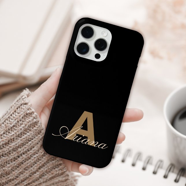Modern Black Gold Feminine Script Monogrammed Case-Mate iPhone Case (Creator Uploaded)