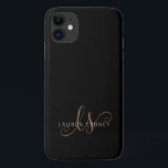Modern Black Gold Feminine Script Monogrammed iPhone 11 Case<br><div class="desc">Modern Black Gold Feminine Script Monogrammed iPhone Case. Easily personalize this modern elegant phone case with your custom monogram and name.</div>