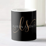 Modern Black Gold Feminine Script Monogrammed  Coffee Mug<br><div class="desc">Modern Black Gold Feminine Script Monogrammed coffee mug. Easily personalize this modern elegant mug with your custom monogram and name.</div>