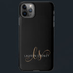 Modern Black Gold Feminine Script Monogrammed iPhone 11Pro Max Case<br><div class="desc">Modern Black Gold Feminine Script Monogrammed iPhone Case. Easily personalize this modern elegant phone case with your custom monogram and name.</div>