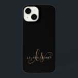 Modern Black Gold Feminine Script Monogrammed iPhone 14 Case<br><div class="desc">Modern Black Gold Feminine Script Monogrammed iPhone Case. Easily personalize this modern elegant phone case with your custom monogram and name.</div>