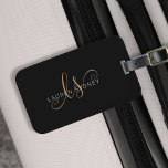 Modern Black Gold Feminine Script Monogrammed Luggage Tag<br><div class="desc">Modern Black Gold Feminine Script Monogrammed Luggage Tag. Easily personalize this modern elegant luggage tag with your custom monogram and name.</div>