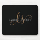 Modern Black Gold Feminine Script Monogrammed