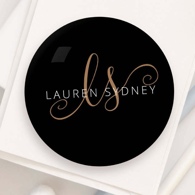Modern Black Gold Feminine Script Monogrammed Paperweight (Creator Uploaded)