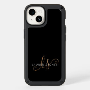 Modern Black Gold Feminine Script Monogrammed Speck iPhone 14 Case
