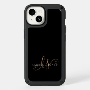 Modern Black Gold Feminine Script Monogrammed Speck iPhone 14 Case