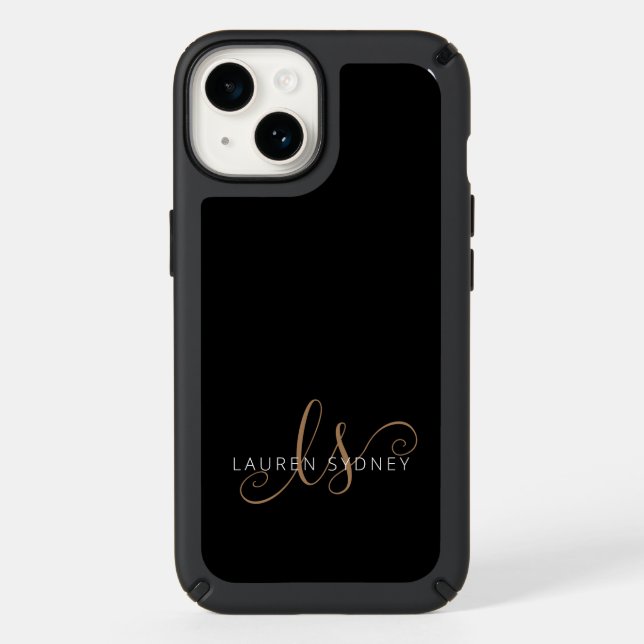 Modern Black Gold Feminine Script Monogrammed Speck iPhone Case (Front)