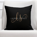 Modern Black Gold Feminine Script Monogrammed Throw Pillow<br><div class="desc">Modern Black Gold Feminine Script Monogrammed throw pillow. Easily personalize this modern elegant pillow with your custom monogram and name.</div>