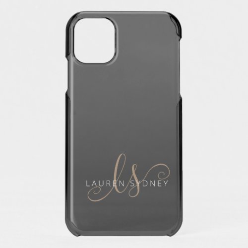 Modern Black Gold Feminine Script Monogrammed iPhone 11 Case