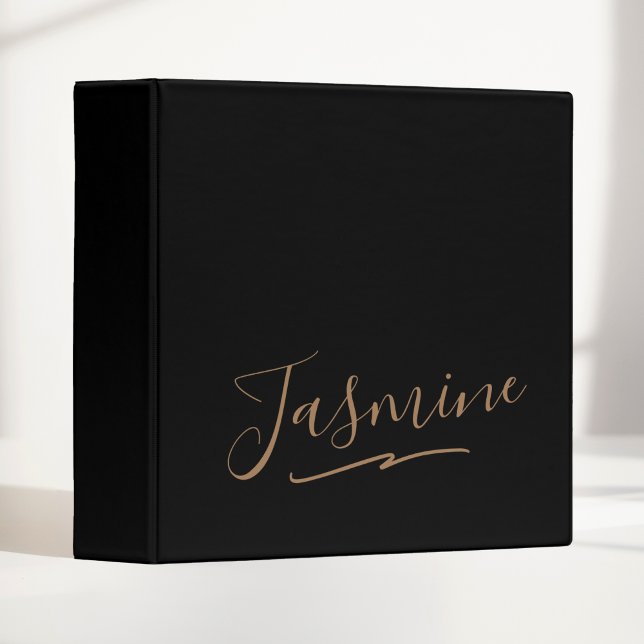 Modern Black Gold Feminine Script Name 3 Ring Binder (Creator Uploaded)