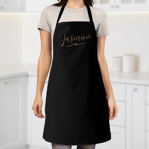 Modern Black Gold Feminine Script Name Apron