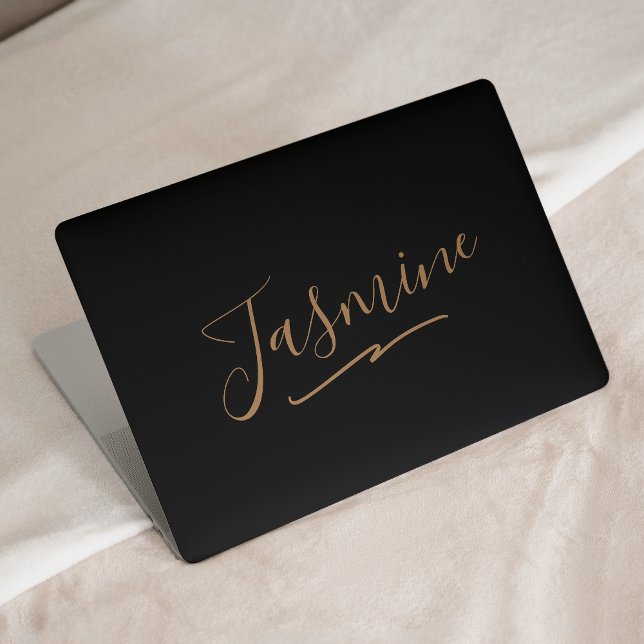 Modern Black Gold Feminine Script Name Black  HP Laptop Skin (Creator Uploaded)