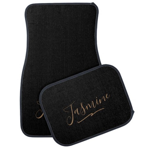 Modern Black Gold Feminine Script Name Car Floor Mat