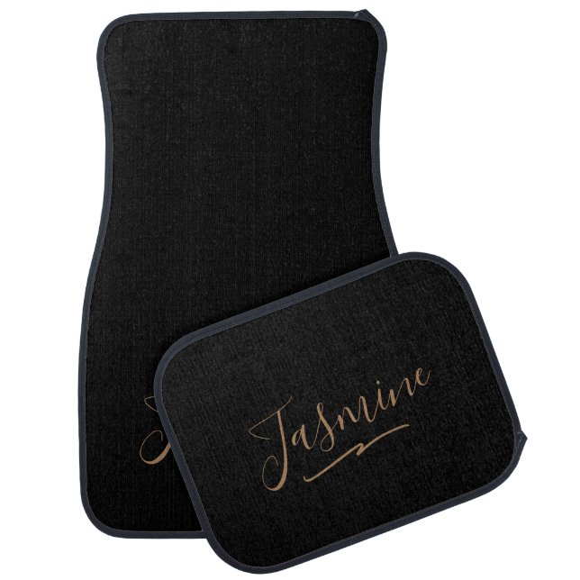 Modern Black Gold Feminine Script Name Car Floor Mat (Set)