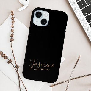 Modern Black Gold Feminine Script Name iPhone 15 Case