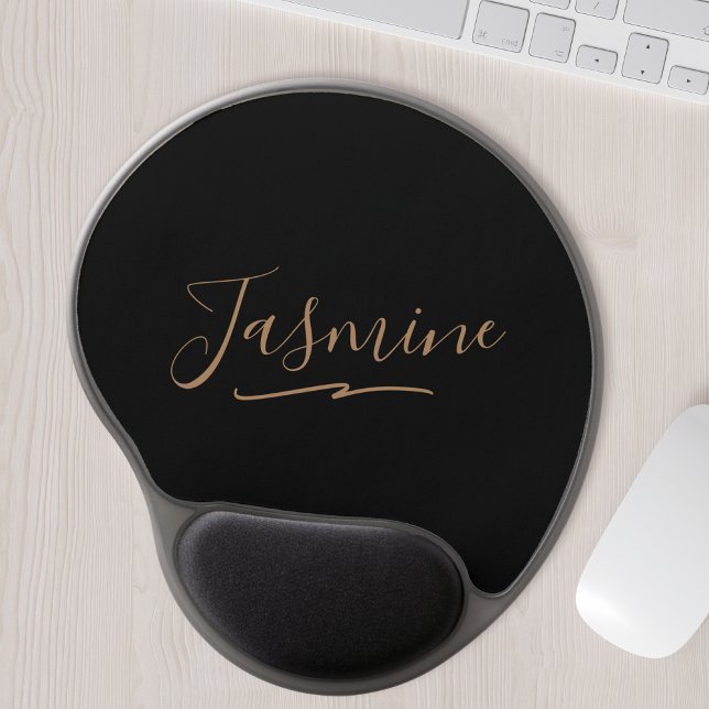Modern Black Gold Feminine Script Name Gel Mouse Pad (Creator Uploaded)