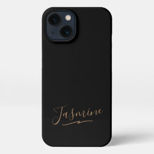 Modern Black Gold Feminine Script Name iPhone 13 Case