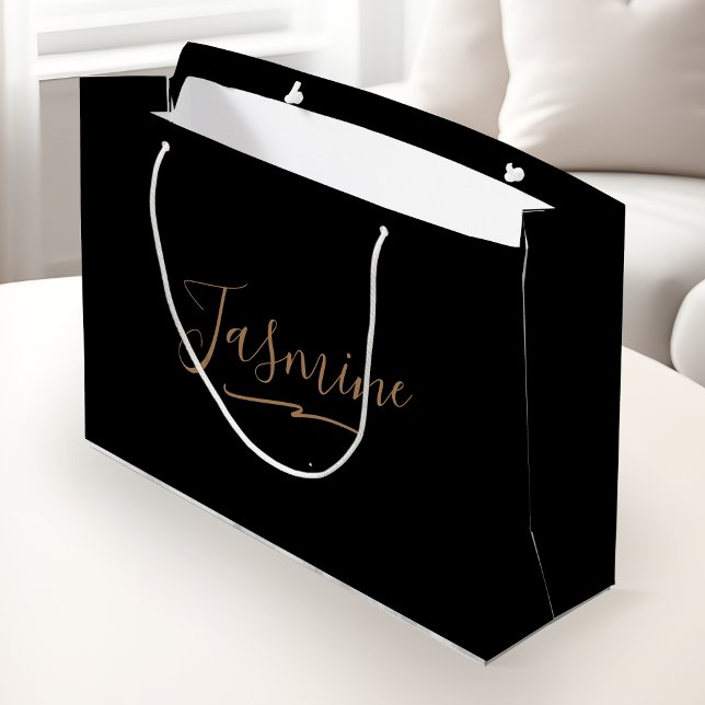 Modern Black Gold Feminine Script Name Large Gift Bag (Creator Uploaded)