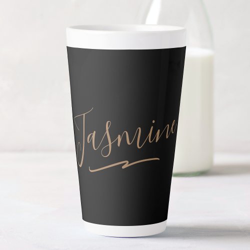 Modern Black Gold Feminine Script Name Latte Mug