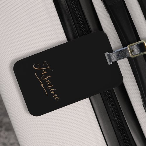 Modern Black Gold Feminine Script Name Luggage Tag