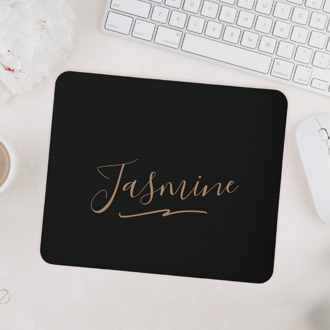 Modern Black Gold Feminine Script Name Mouse Pad (Creator Uploaded)