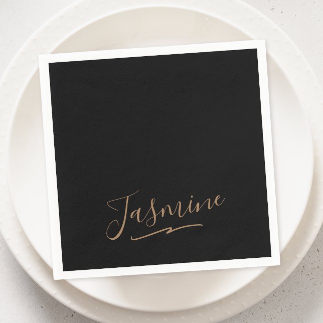 Modern Black Gold Feminine Script Name Napkins (Creator Uploaded)