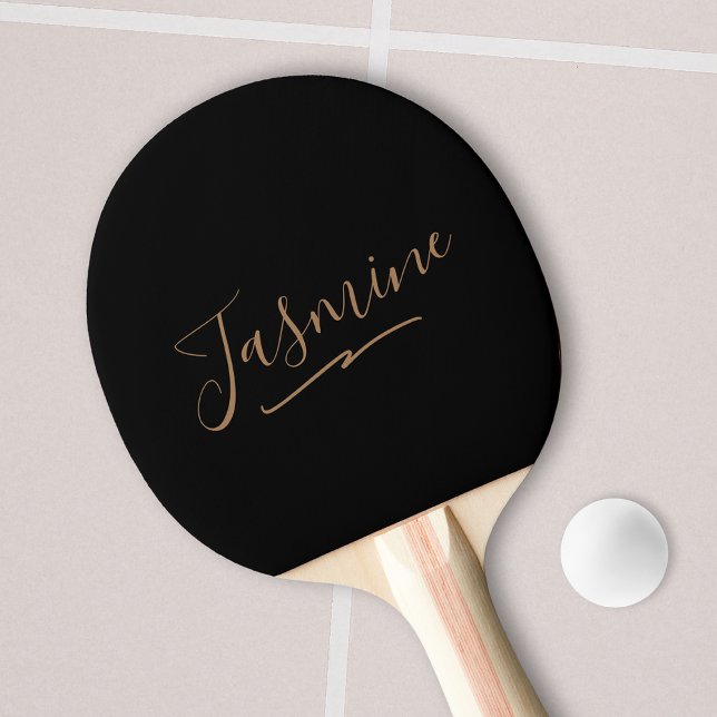 Modern Black Gold Feminine Script Name Ping Pong Paddle (Creator Uploaded)