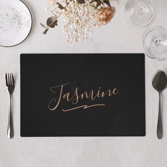 Modern Black Gold Feminine Script Name Placemat (Creator Uploaded)