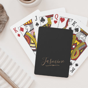 Modern Black Gold Feminine Script Name Poker Cards