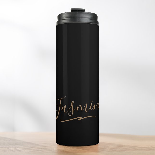 Modern Black Gold Feminine Script Name Thermal Tumbler (Creator Uploaded)