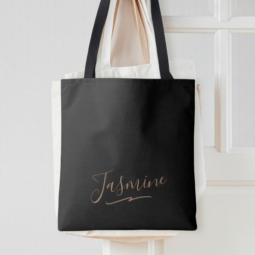 Modern Black Gold Feminine Script Name Tote Bag